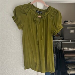 Olive Chartreuse Green Women's Top with Bow Neck